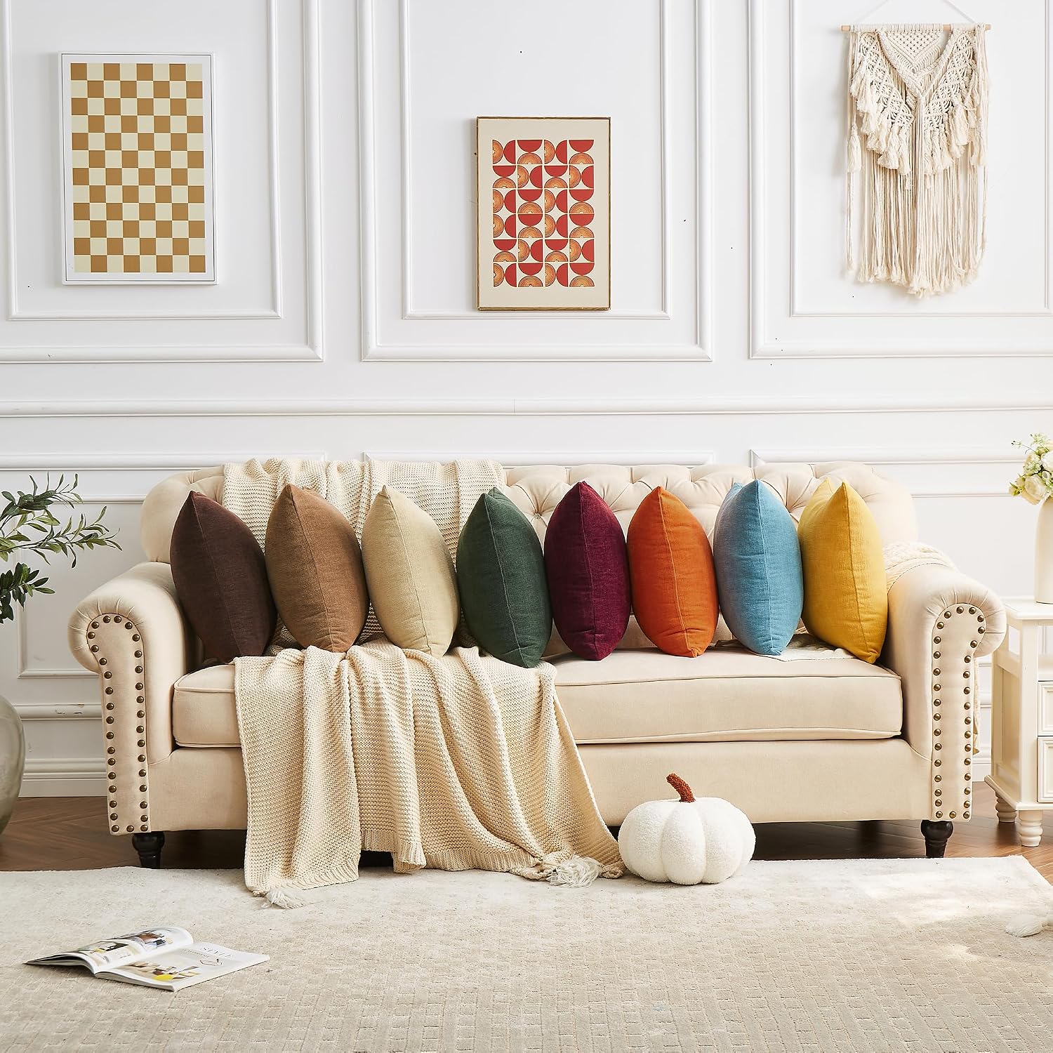 Gawamay Decorative Square Throw Pillow Covers 18x18 Inch Set of 2, Super Soft Chenille Pillows Cover Fall Pillowcase for Living Room Bedroo…