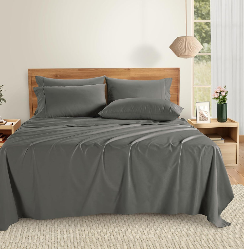 Casa Platino 100% Cotton Sheets California King Size Set - 6 Pieces (1 Flat, 1 Fitted, 4 Pillowcases) - Soft, Breathable & Cooling…