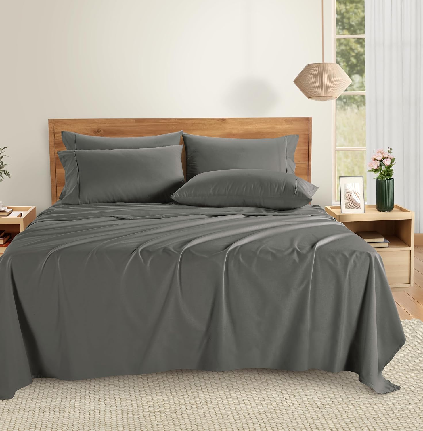 Casa Platino 100% Cotton Sheets California King Size Set - 6 Pieces (1 Flat, 1 Fitted, 4 Pillowcases) - Soft, Breathable & Cooling…