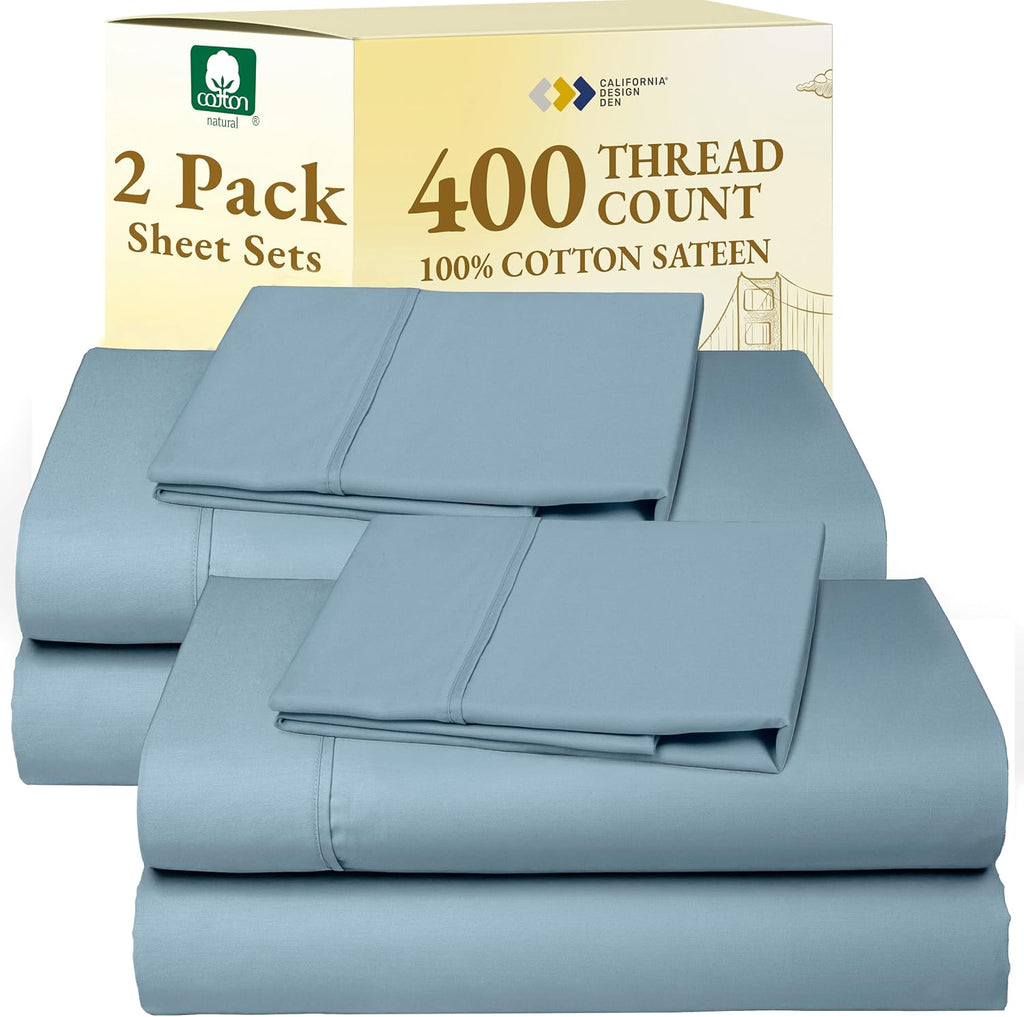 CaliforniaDesignDen California Design Den Pack of 2 Twin XL Sheet Sets - 400 Thread Count, Soft 100% Cotton Sateen, Deep Pocket Twin XL She…