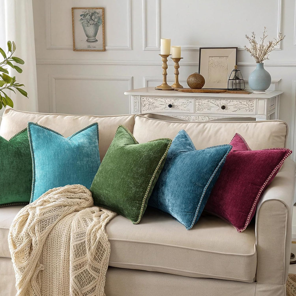 decorUhome Summer Chenille Soft Cozy Throw Pillow Covers 16x16 Set of 2, Modern Farmhouse Boho Velvet Decorative Pillow Cases with Stitched…