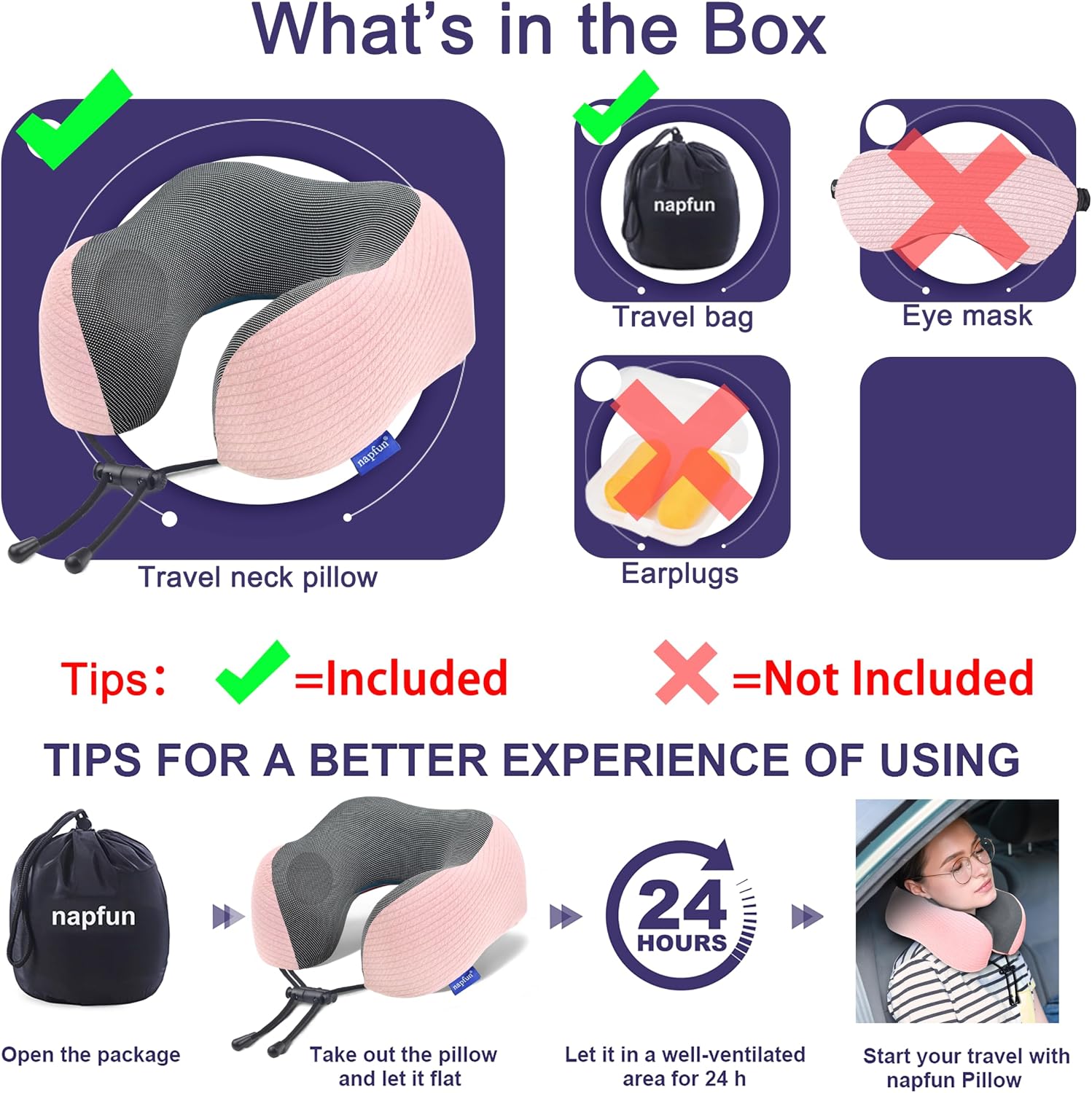 napfun Neck Pillow for Traveling, Upgraded Travel Neck Pillow for Airplane 100% Pure Memory Foam Travel Pillow for Flight Headrest Sleep…