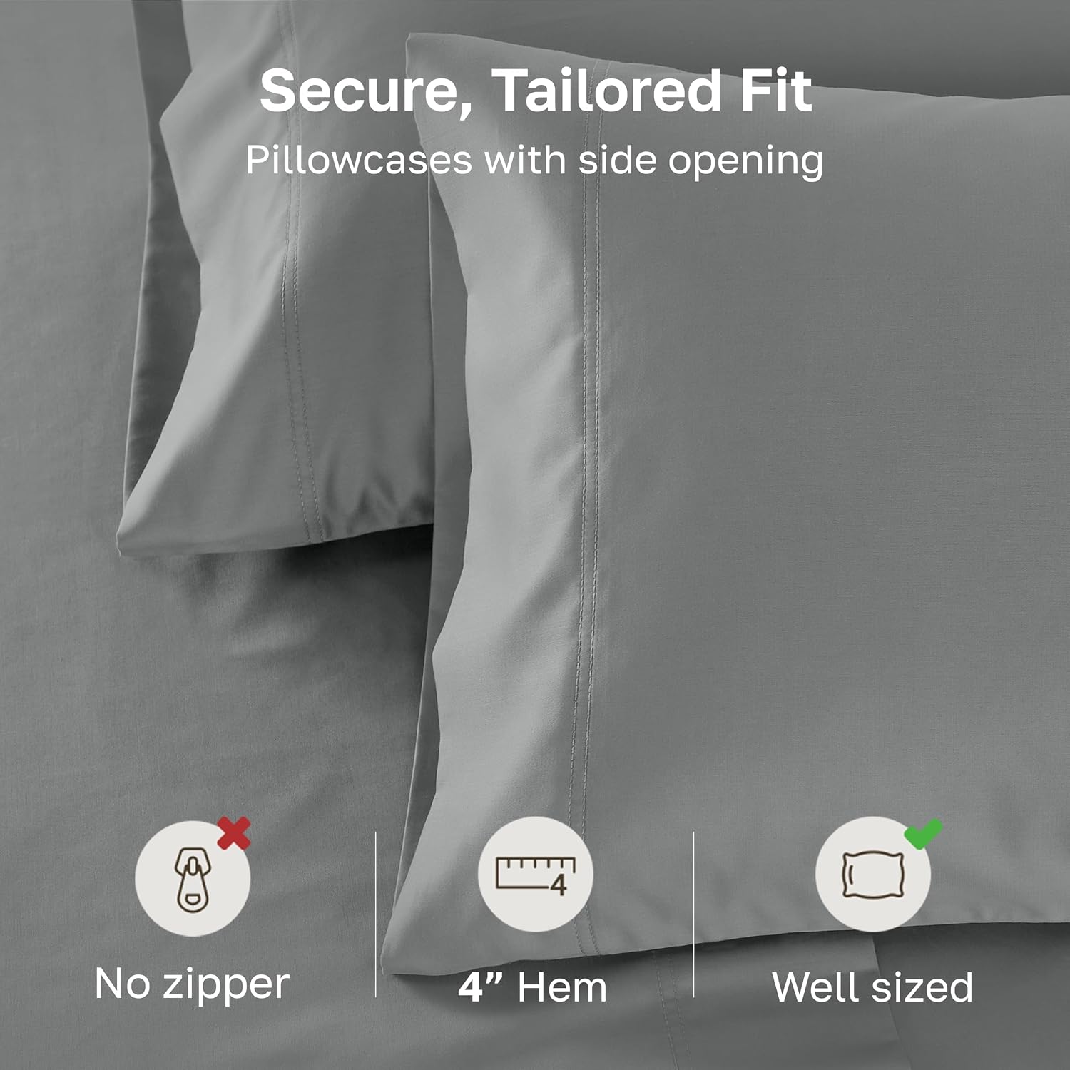 CaliforniaDesignDen California Design Den Luxuriously Soft 600 Thread Count, 100% Cotton Set of 2 Cases, Crisp Grey Pillow Cases Standard F…