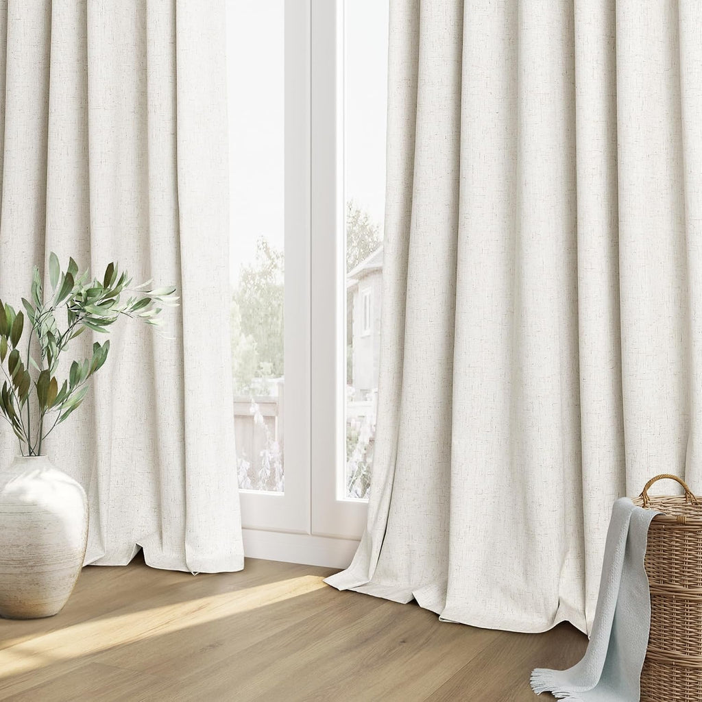 Guken Cream 100% Blackout Linen Curtains 102 Inch Length 2 Panels Set for Living Room Bedroom Back Tab/Rod Pocket Thermal Insulated Black O…