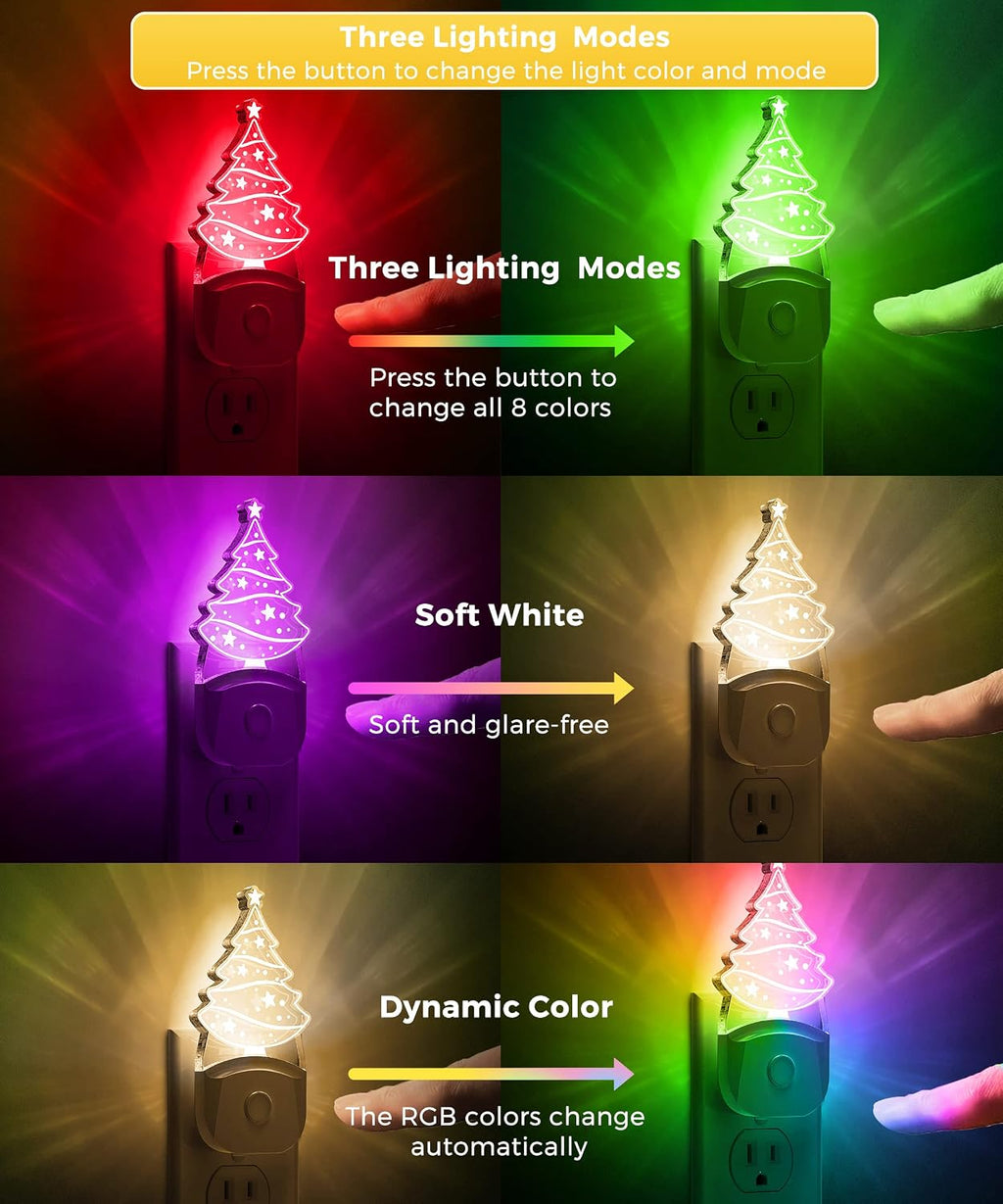 L LOHAS LED Christmas Night Light for Kids[2 Pack], Night Lights Plug into Wall, Dusk to Dawn, RGB & Color Changing & Soft White 3000K…
