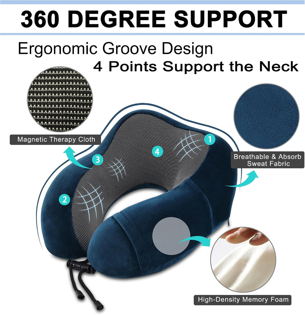 urnexttour Travel Pillow and Blanket Set Neck Pillows Travel Essentials with Sleep Mask for Airplane Car Memory Foam Blue