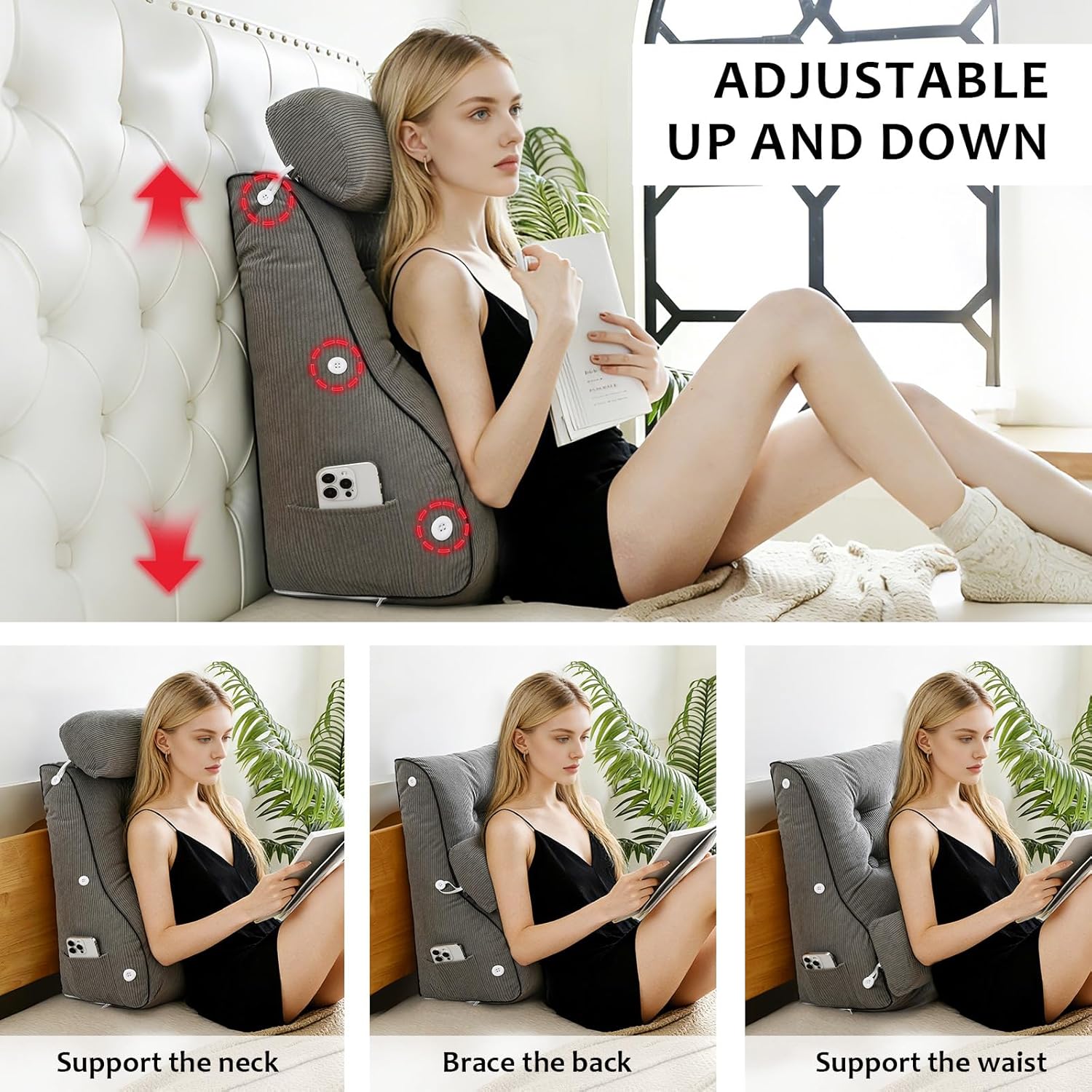 Bcareself Wedge Pillow – Reading & Bed Rest Pillow for Sitting in Bed, Couch, or Floor, Multi-Purpose Headboard Wedge for Sleeping, After S…