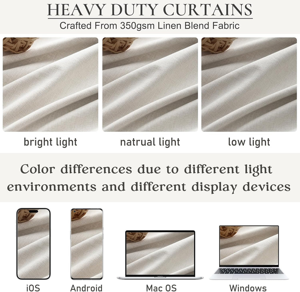 Qjmydeco 108 Inch Floor to Ceiling Blackout Curtains 70 Inches Wide for Sliding Glass Door, Luxury Pleated Cream Beige Linen Room Darkening…