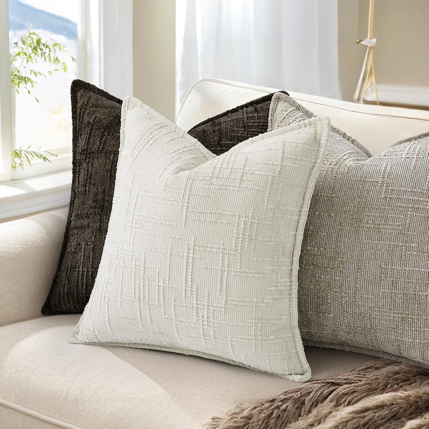 decorUhome Chenille Throw Pillow Covers 20x20 Set of 2, Soft Textured Slubby Modern Decorative Pillow Covers with Elegant Design for Couch,…