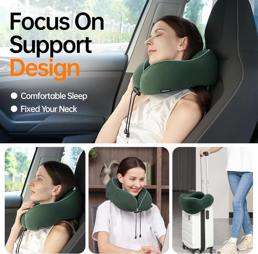 MANXUEKAI Travel Neck Pillow 100% Pure Memory Foam Travel Pillow for Sleeping on Airplane, Car, Train, Bus, Office and Home Use, Washable…