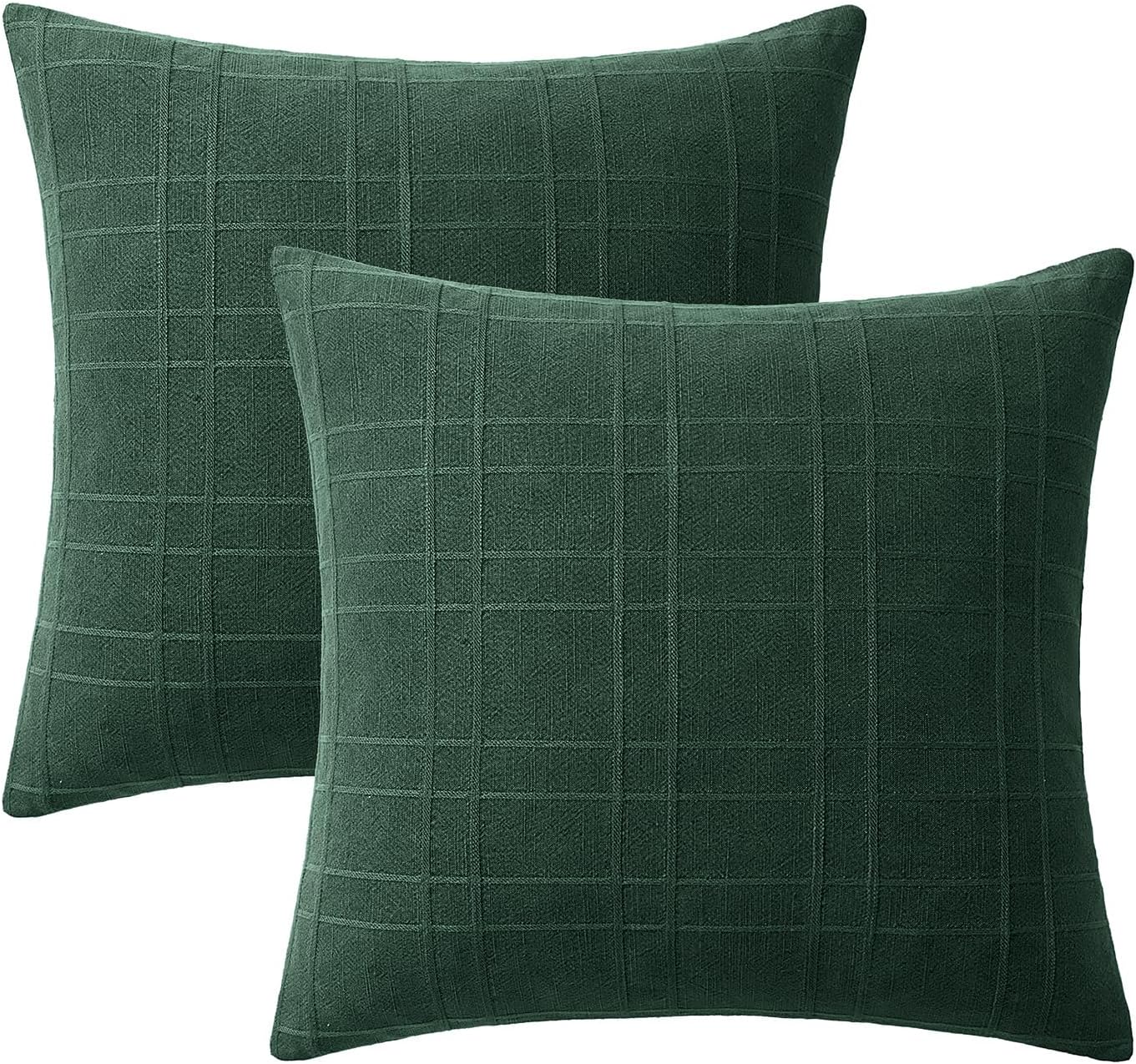 Miulee Decorative Linen Check Euro Shams Throw Pillow Covers Neutral Farmhouse Vintage Spring Pillow Covers 24x24 Set of 2 Boho Modern Home…