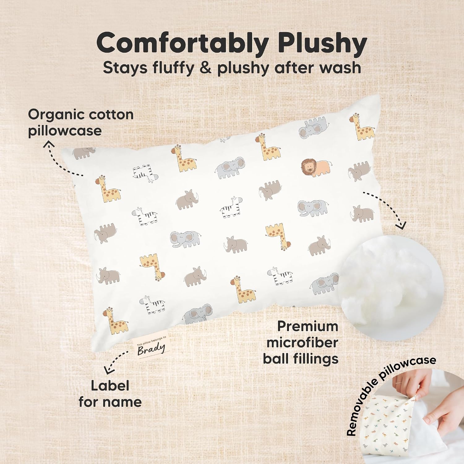 Mini Toddler Pillow with Pillowcase - 9x13 My Little Dreamy Travel Kids Pillow for Sleeping, Toddler Bed, Small, Tiny, Organic Cotton…