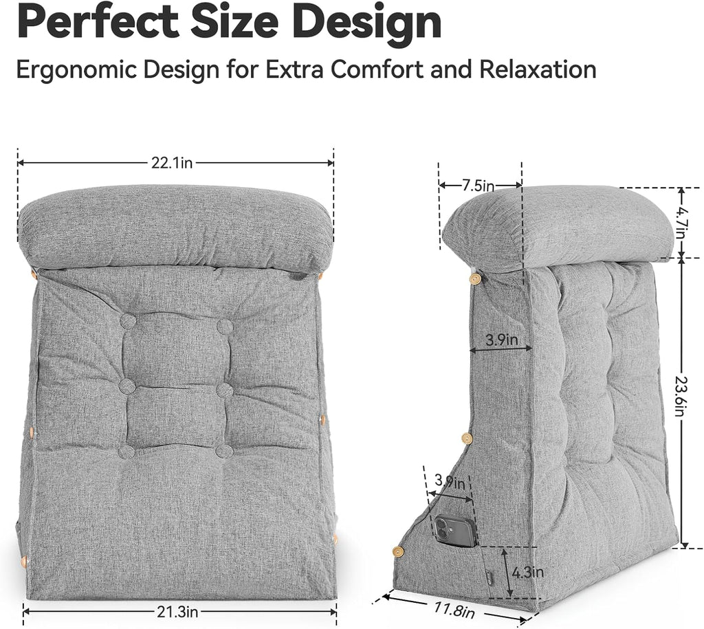 Luisof 23" H Bed Wedge Reading Pillow with Adjustable Headrest, Reading Pillow for Sitting in Bed Couch Adult Backrest Pillow for Neck Back…