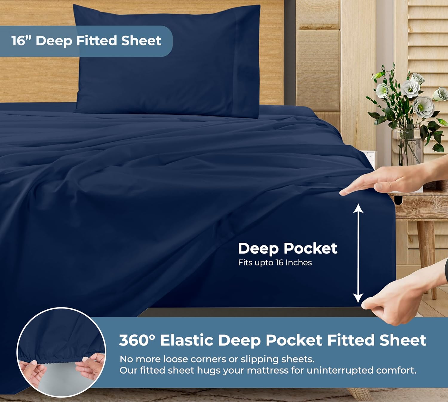 Royalelinens ROYALE LINENS 100% Organic Cotton Twin XL Sheet Set - Percale Weave - 3 Pieces Set - 1 Flat, 1 Deep Pocket Fitted Sheet and 1…