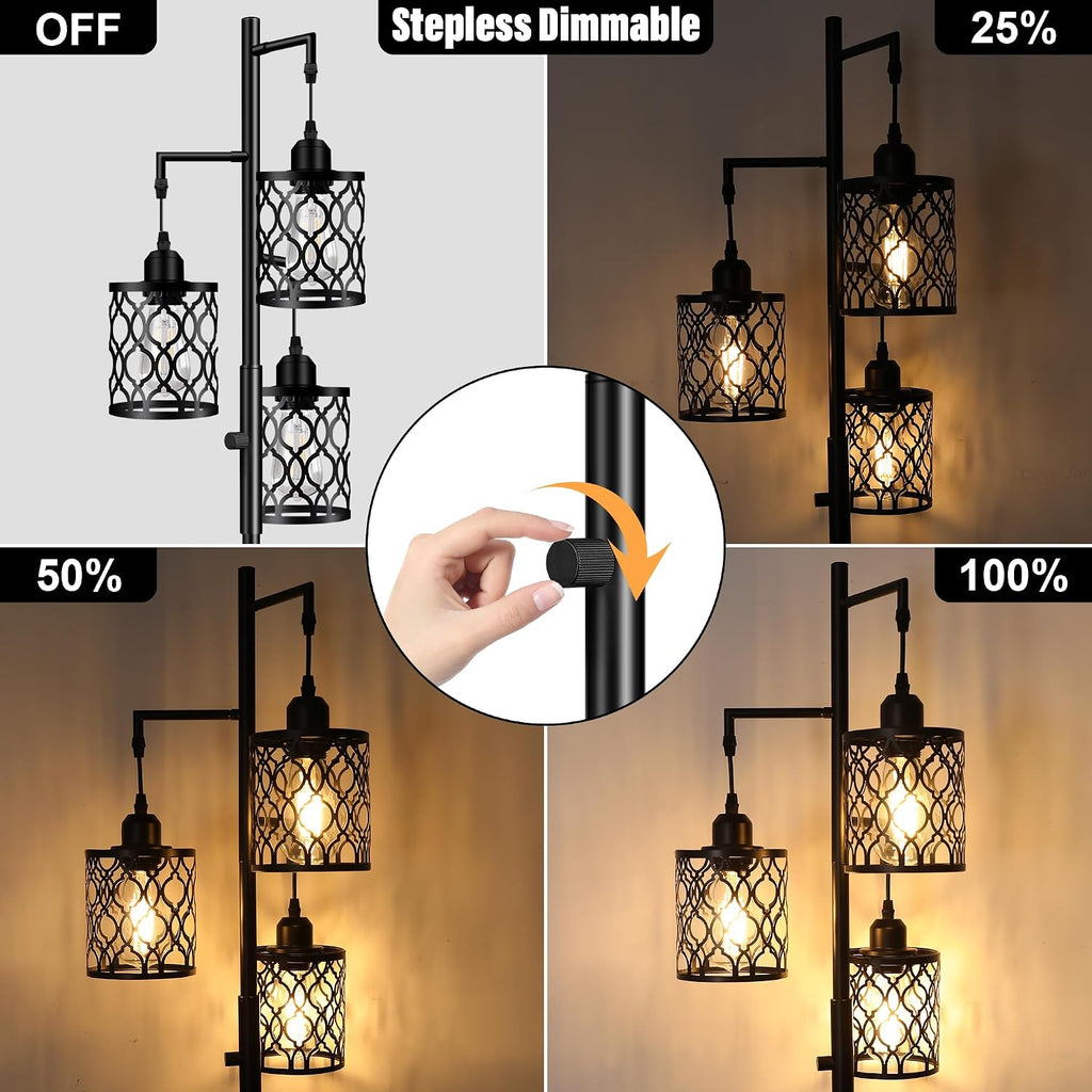 ROTTOGOON Dimmable Farmhouse Floor Lamp, Industrial Floor Lamp for Living Room with 3 X 6W LED Bulbs, 3 Light Rustic Standing Tall Lamp…