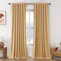 Nanspring Camel 100% Blackout Linen Curtains for Bedroom 90 Inches Long Back Tab Rod Pocket Thermal Insulated Black Out Curtain for Living…