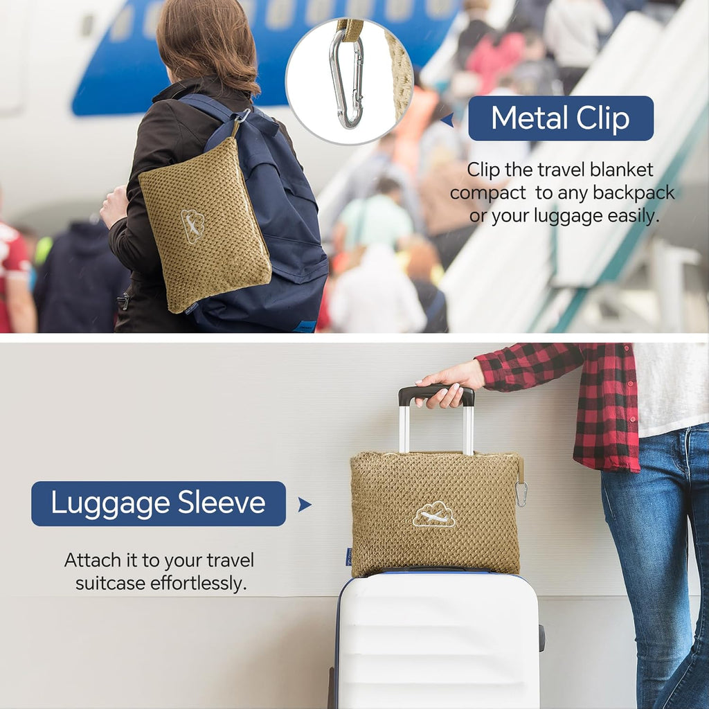 Bedelite Travel Blanket with Bag, Ultra-Soft Jacquard Fleece Blanket with Luggage Sleeve & Backpack Clip, Airplane Blanket Travel Essential…