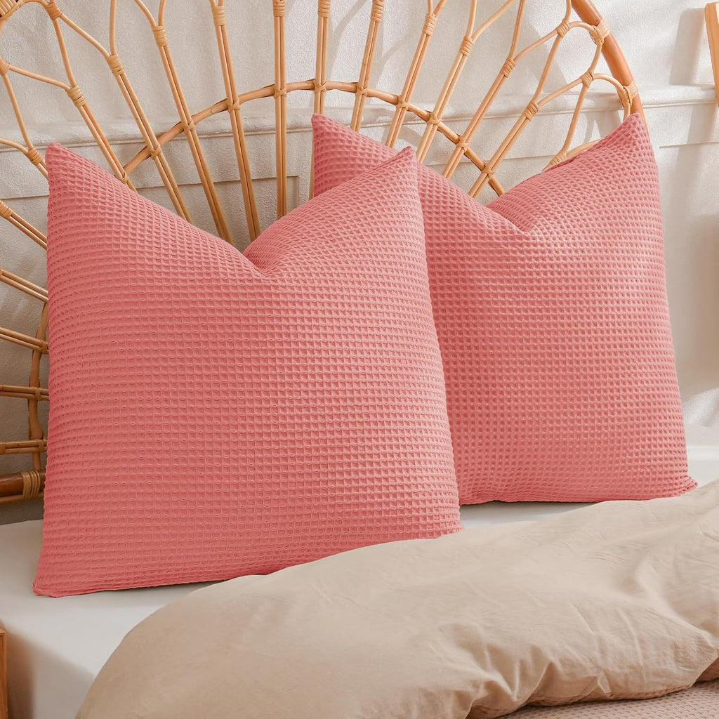 Phf 100% Cotton Waffle Weave Euro Shams 26" x 26", No Filling, 2 Pack Elegant Home Decorative Euro Throw Pillow Covers for Bed Couch Sofa,…