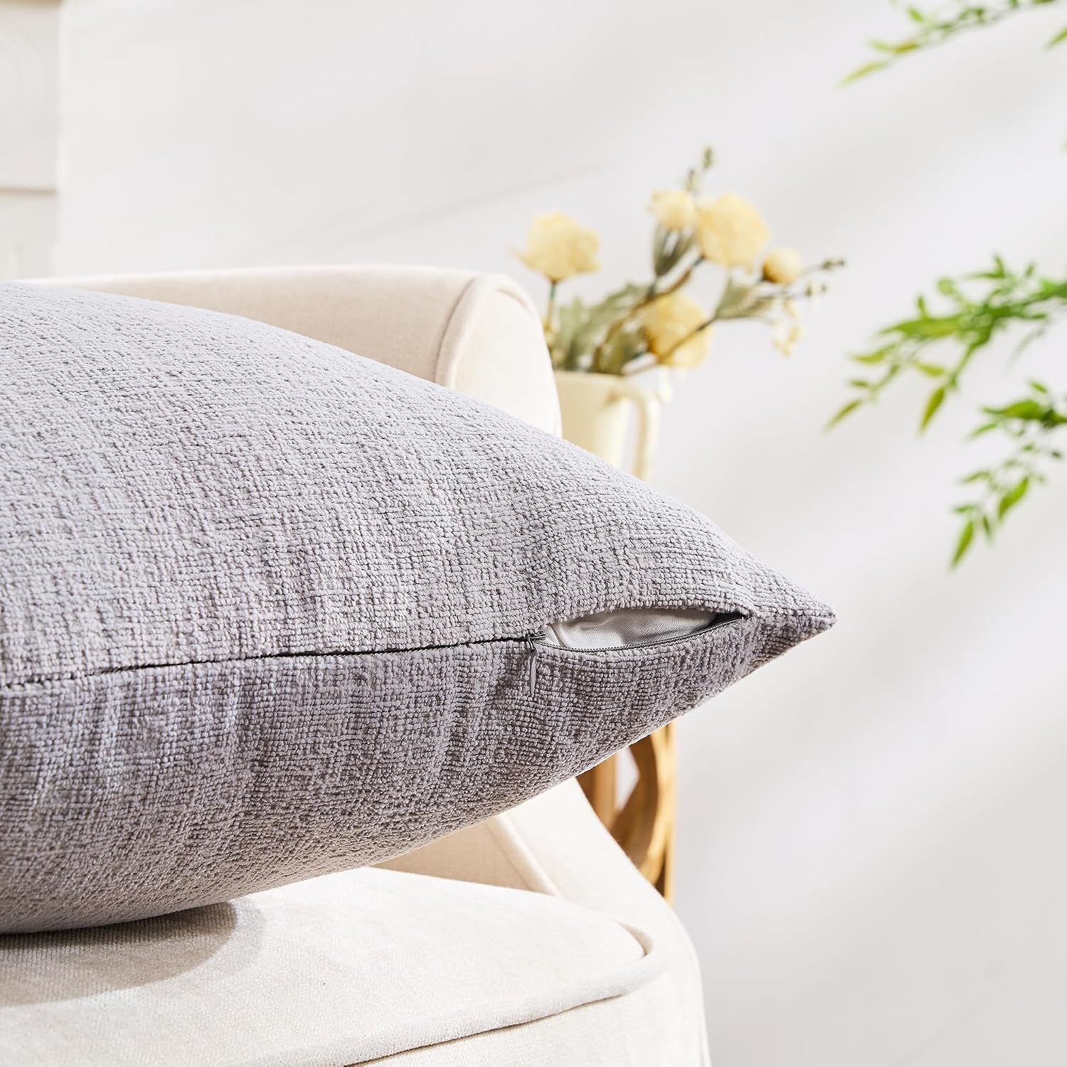 Gawamay Set of 2 Soft Textured Chenille Throw Pillow Covers 18x18 Inch (45x45 CM), Decorative Pillowcases Cushion Covers for Farmhouse Home…