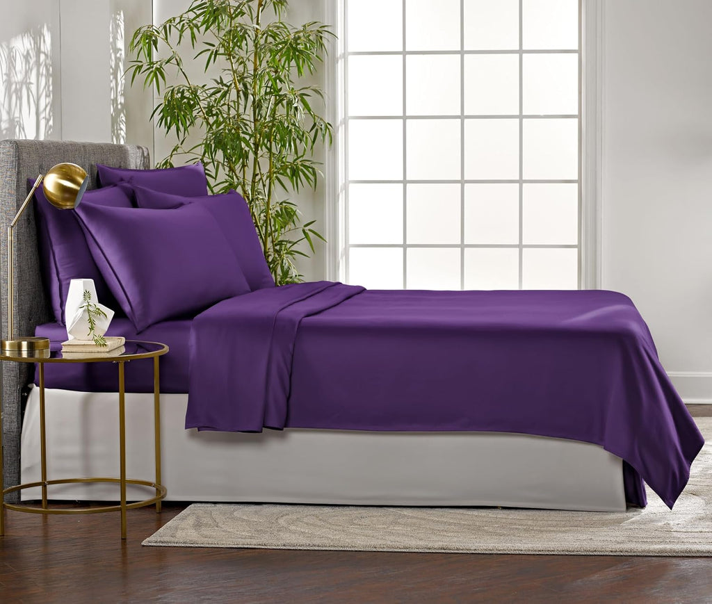 PureBamboo Pure Bamboo Queen Sheets, Genuine 100% Organic Viscose Derived from Bamboo Bed Sheet Set, Luxuriously Soft & Cooling, Double Sti…