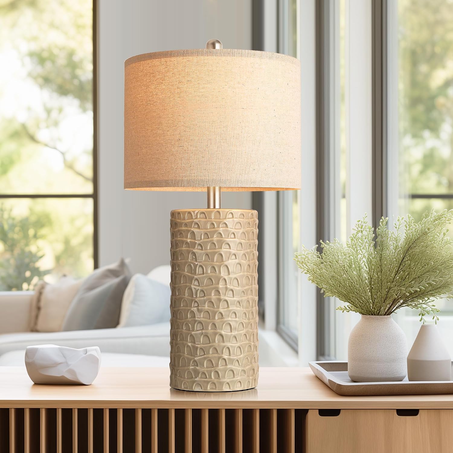 PARTPHONER 23" Modern Ceramic Table Lamp Set of 2, Table Lamps for Living Room, Rustic Farmhouse Bedside Lamps Nightstand lamp for…