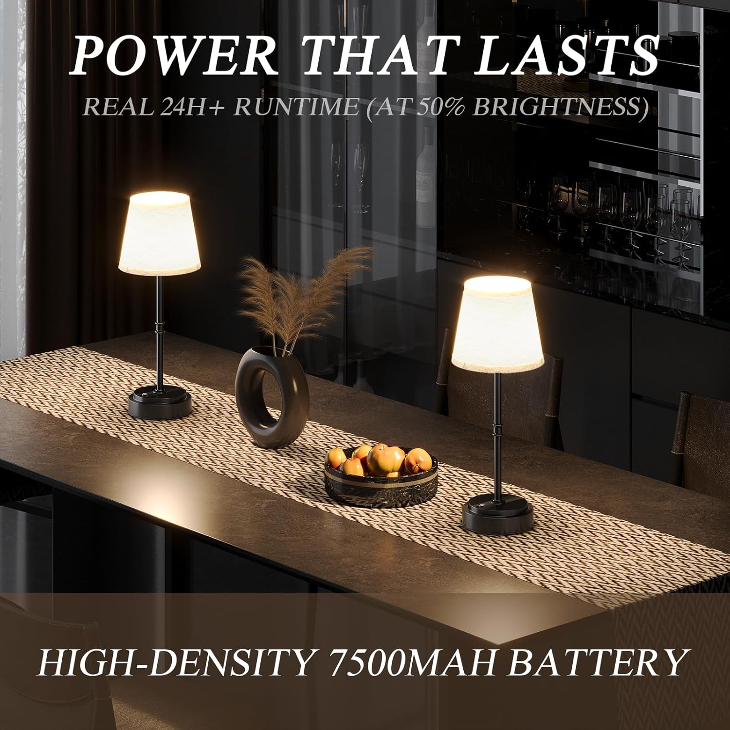 Cordless Table Lamp Rechargeable Black - 2 Pack 7500mAH Battery Operated Lamp for Decor, 3000K Stepless Dimming Touch Control Wireless…