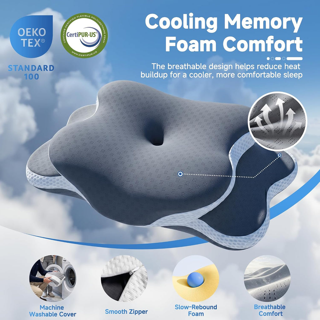 HEIHING Cervical Neck Pillow for Sleeping, Ergonomic Neck Support Pillow for, Cooling Memory Foam Contour Pillow for Side & Back Sl…