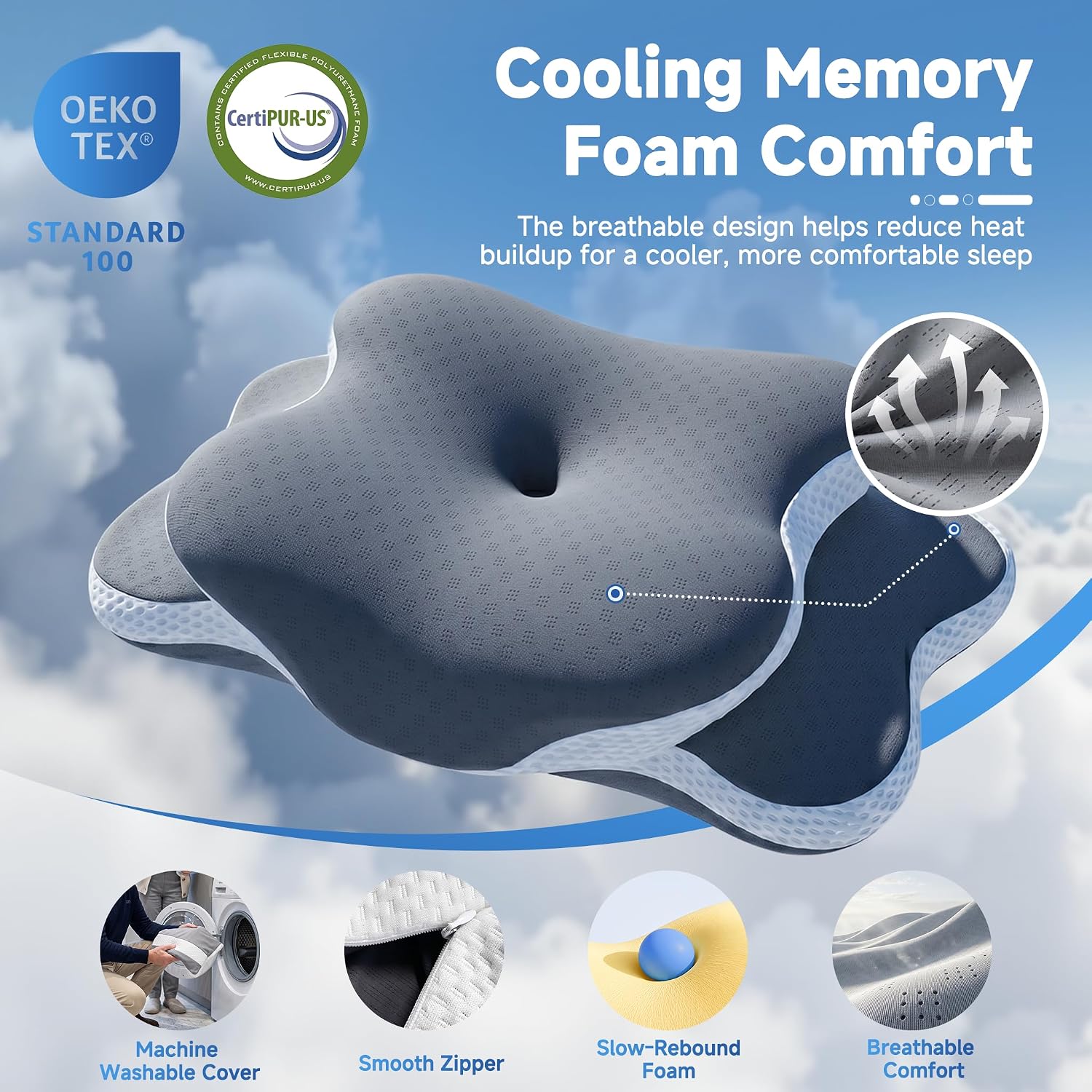 HEIHING Cervical Neck Pillow for Sleeping, Ergonomic Neck Support Pillow for, Cooling Memory Foam Contour Pillow for Side & Back Sl…