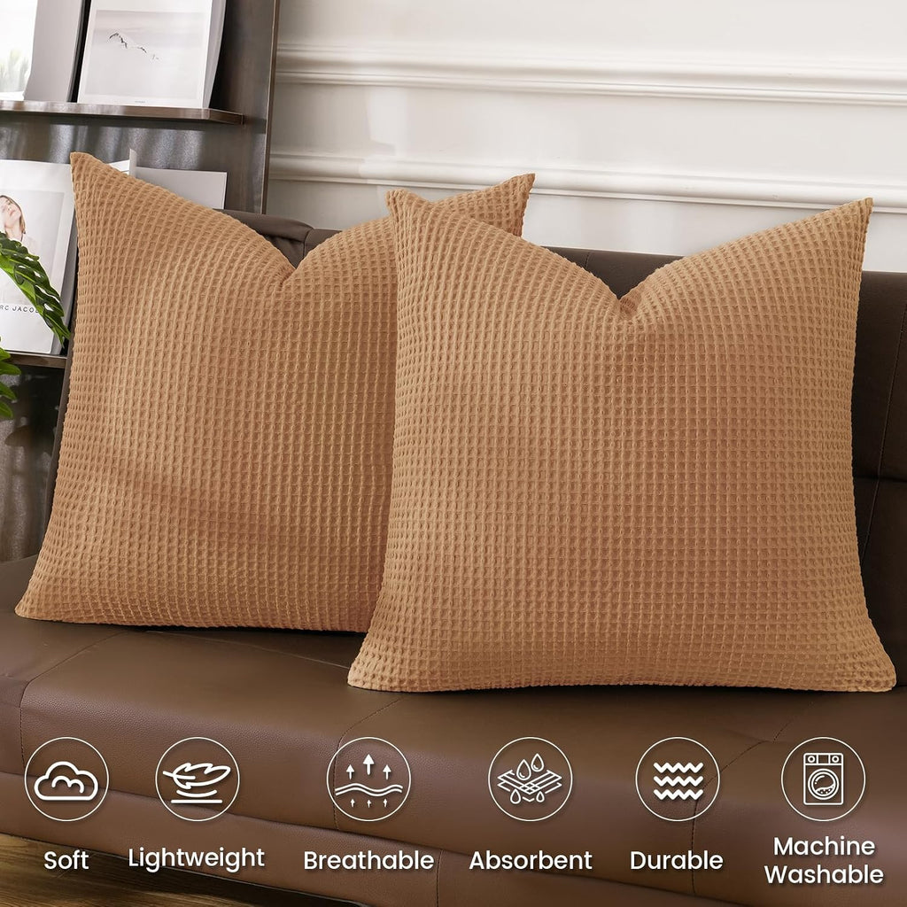 Phf 100% Cotton Waffle Weave Euro Shams 26"X26", No Filling, 2 Pack Elegant Home Decorative Euro Throw Pillow Covers for Bed Couch Sofa, Sta…