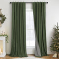 Pitalk Olive Green Blackout Curtains 84 Inches Long 2 Panels Linen Boho Black Out Dark Green Forest Curtains for Living Room Bedroom Window…