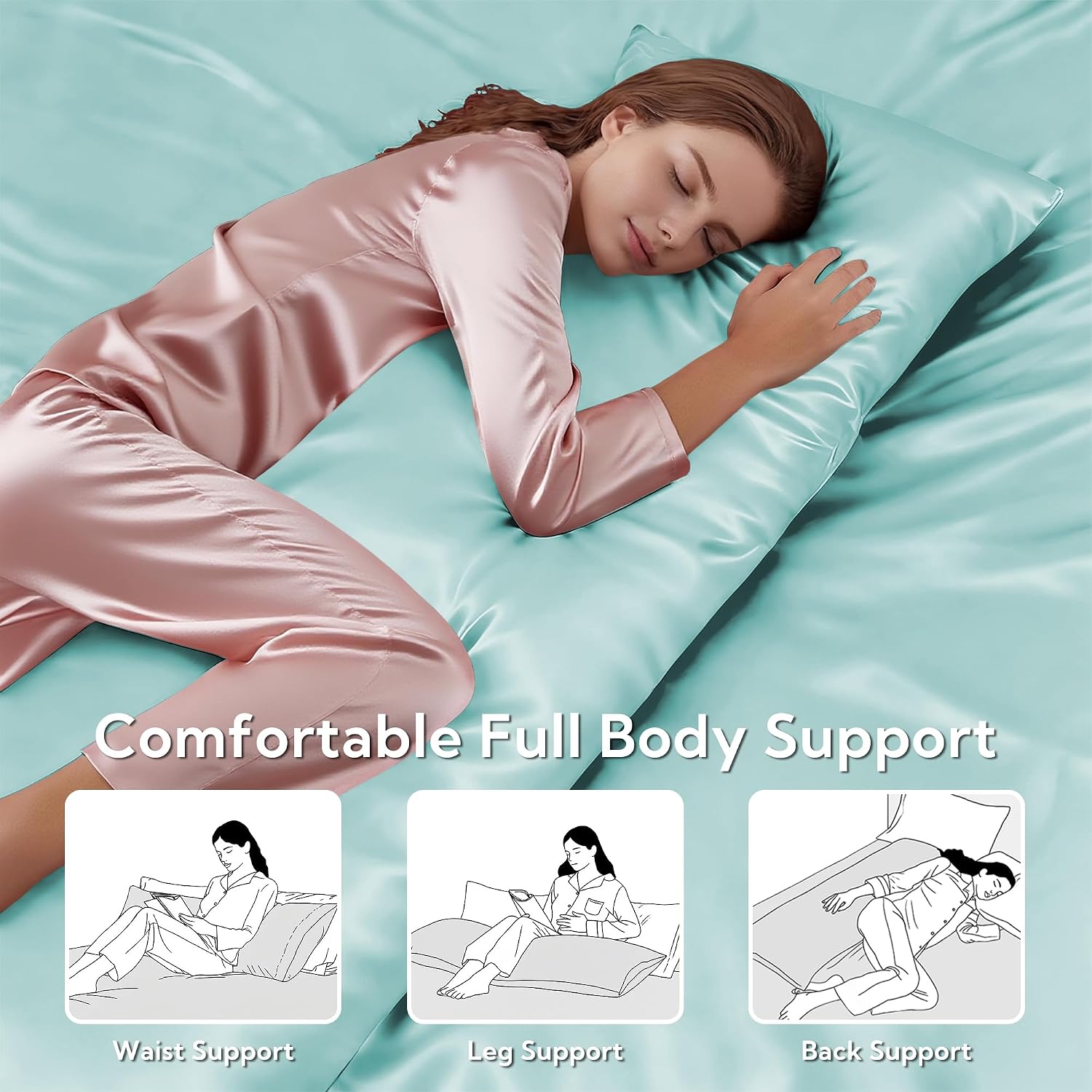 MR&HM Satin Body Pillow Cover, Soft and Breathable Body Pillow Case with Envelope Closure, Cooling and Silky Long Pillowcase for Hair and…
