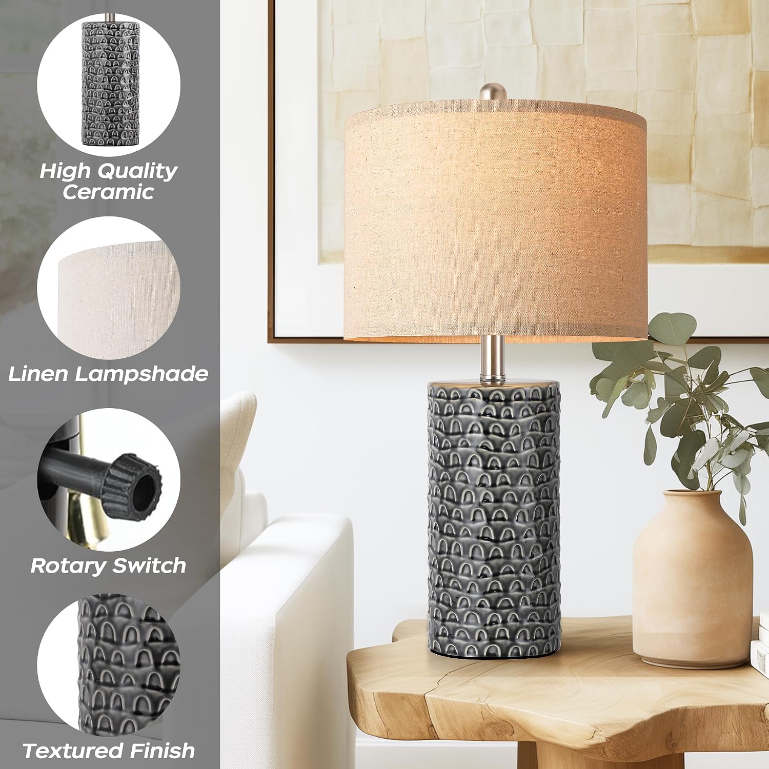 PARTPHONER 23" Modern Ceramic Table Lamp Set of 2, Table Lamps for Living Room, Rustic Farmhouse Bedside Lamps Nightstand lamp for…