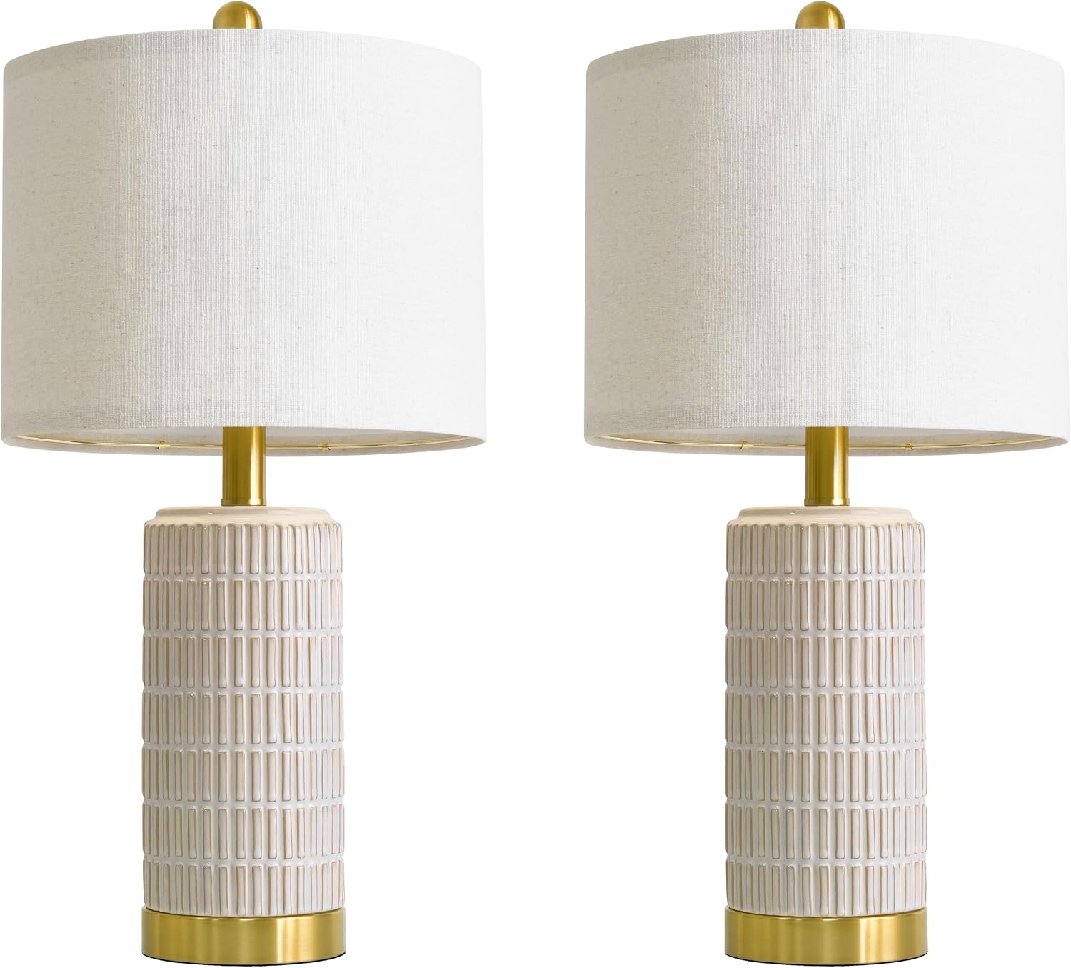PoKat Small Bedside Table Lamps Set of 2 for Bedroom Living Room, 21.5'' Modern Ceramic Nightstand Lamps with Gold Base, Farmhouse Table…