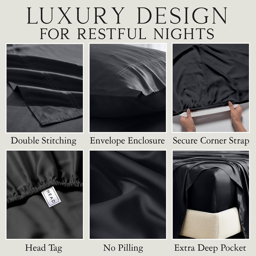 KARISSA MAE 7 Piece Pure Viscose from Bamboo Split King Size Sheet Set | 100% FSC Certified | Luxuriously Soft | Cooling | 18" Deep…