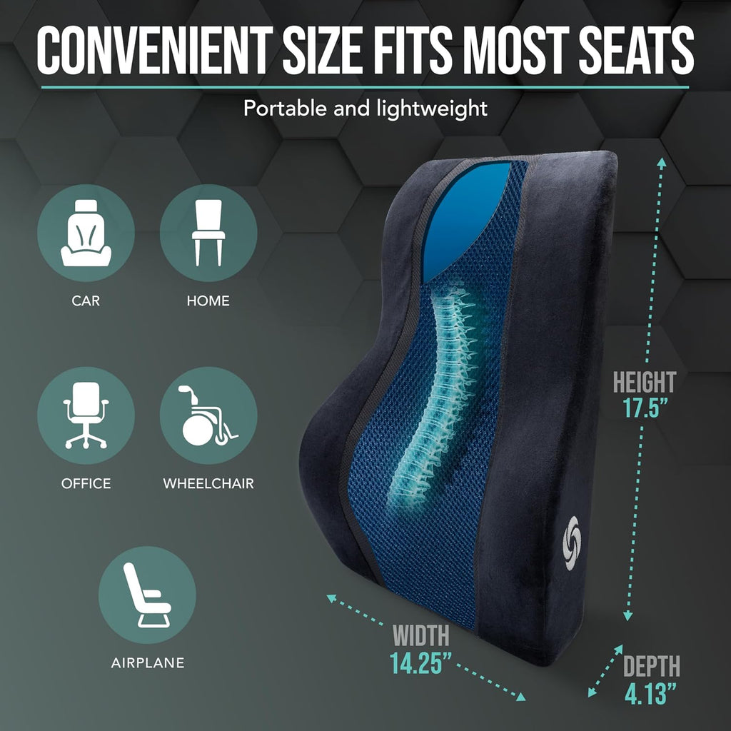Samsonite Memory Foam Lumbar Support Pillow, Ergonomic Back Cushion for Office Chair, Gaming Chair, Auto Back Support with Cooling Gel…