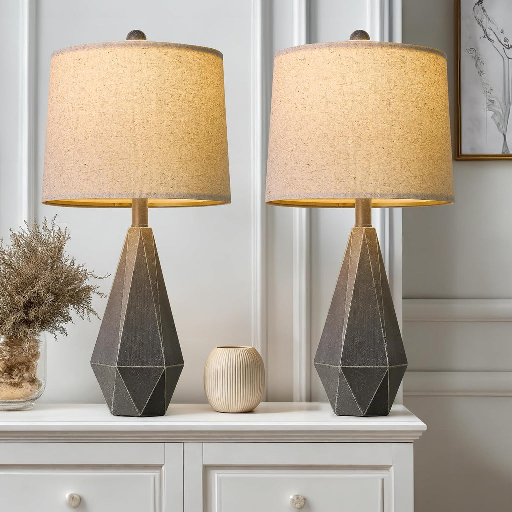 PoKat 23.5'' Farmhouse Table Lamps Set of 2, Rustic Nightstand Lamps for Bedroom, Classic Bedside Lamps for Living Room Office Sideboard…