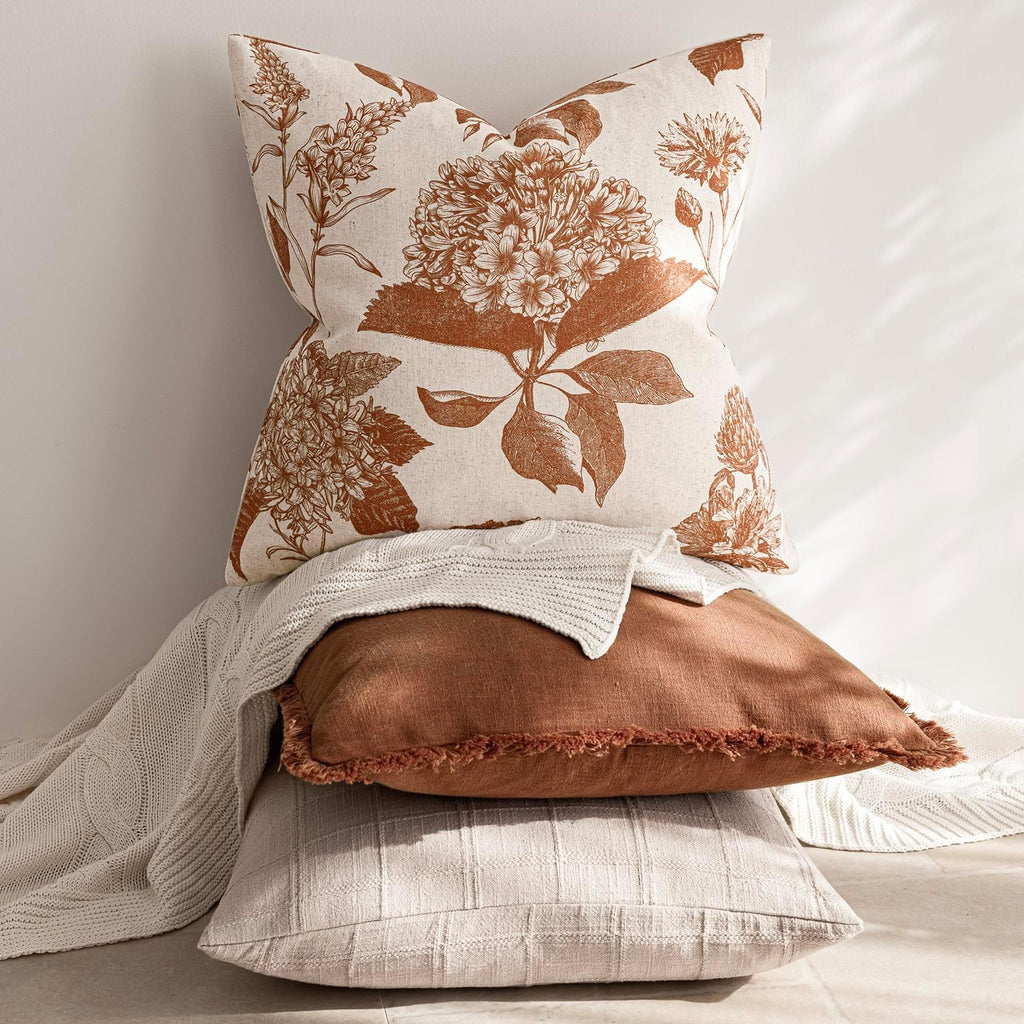 Foindtower Set of 2 Linen Floral Throw Pillow Covers Vintage Accent Print Decorative Cozy Cushion Covers Farmhouse Boho Home Decor for…
