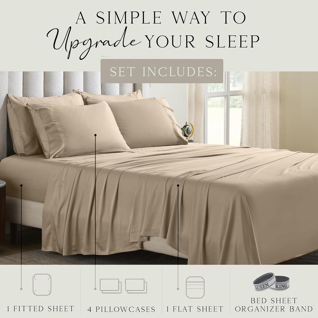 KARISSA MAE 6 Piece Pure Viscose from Bamboo Queen Size Sheet Set | 100% FSC Certified | Luxuriously Soft | Cooling | 18" Deep Pocket…