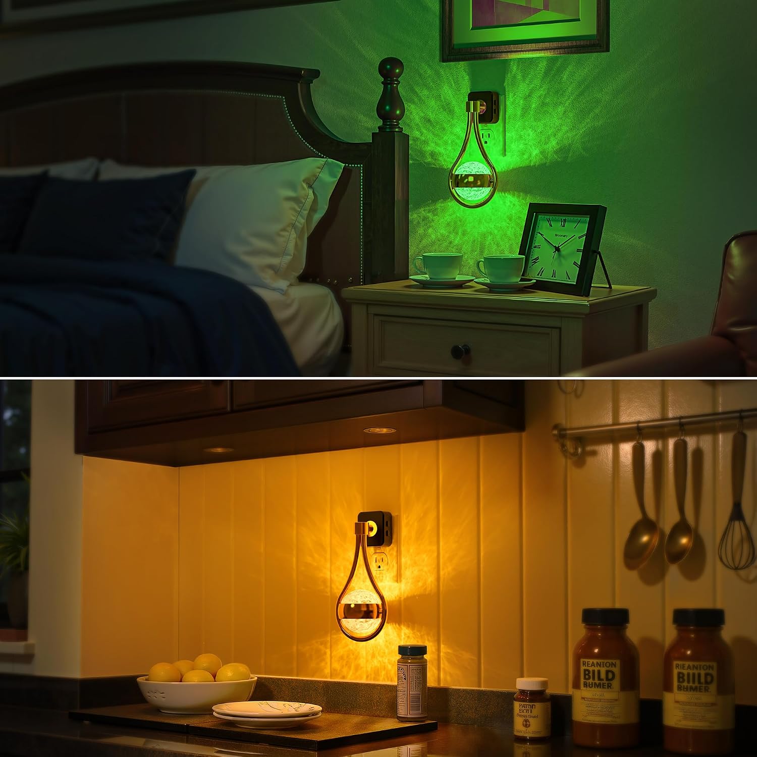 Briignite RGB Night Lights Plug into Wall, Color Changing Nightlight with Dusk to Dawn Sensor, 330° Rotating Night Light with Waterdrop…