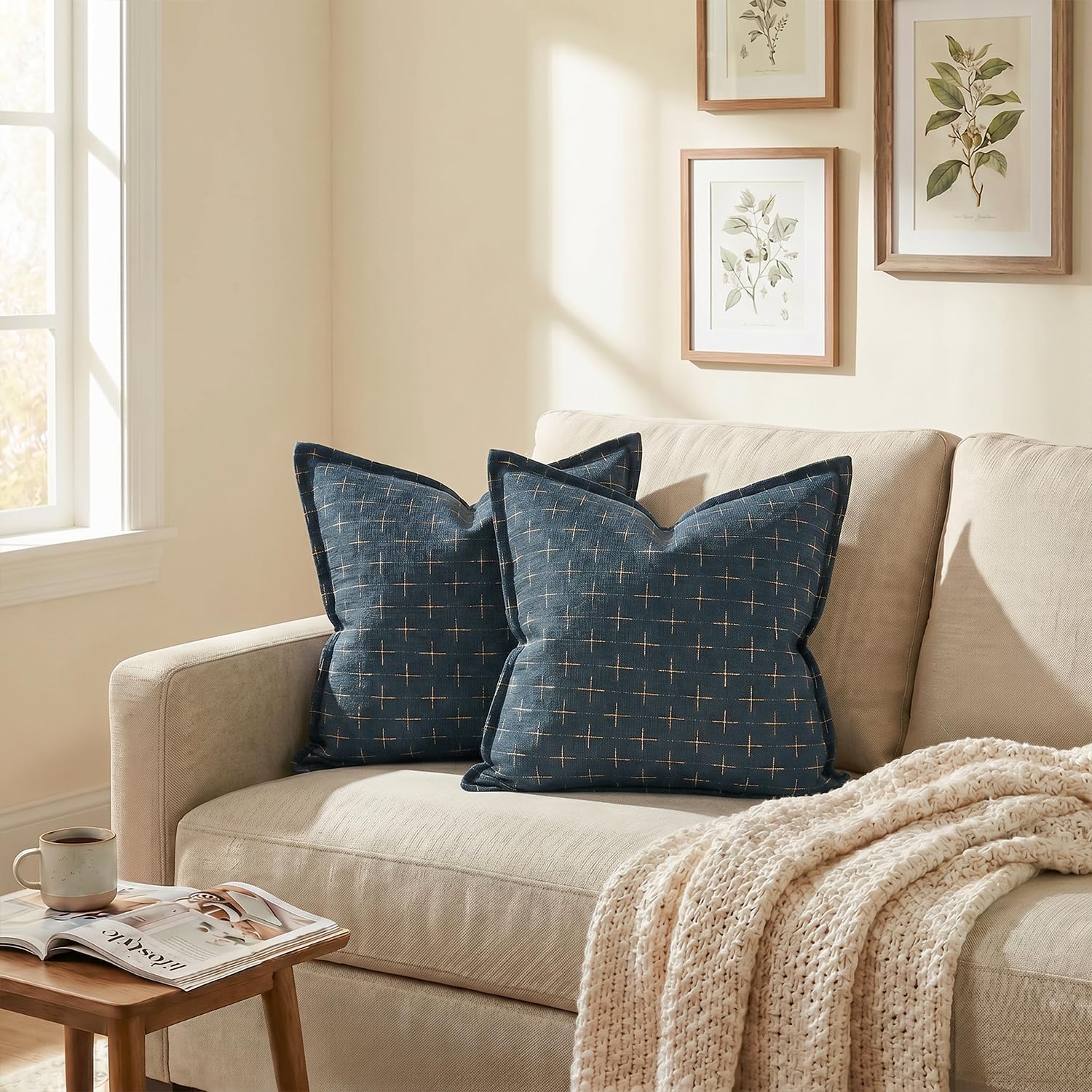 AVOINcolorlife AVOIN colorlife Pack of 2 Decorative Throw Pillow Covers 26x26 Inch, Flange Edges Woven Textured Cushion Case Home Decor for…