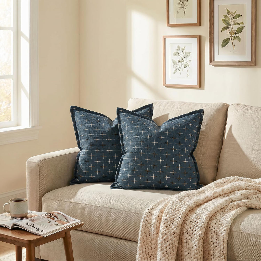 AVOINcolorlife AVOIN colorlife Pack of 2 Decorative Throw Pillow Covers 20x20 Inch, Flange Edges Woven Textured Cushion Case Home Decor for…