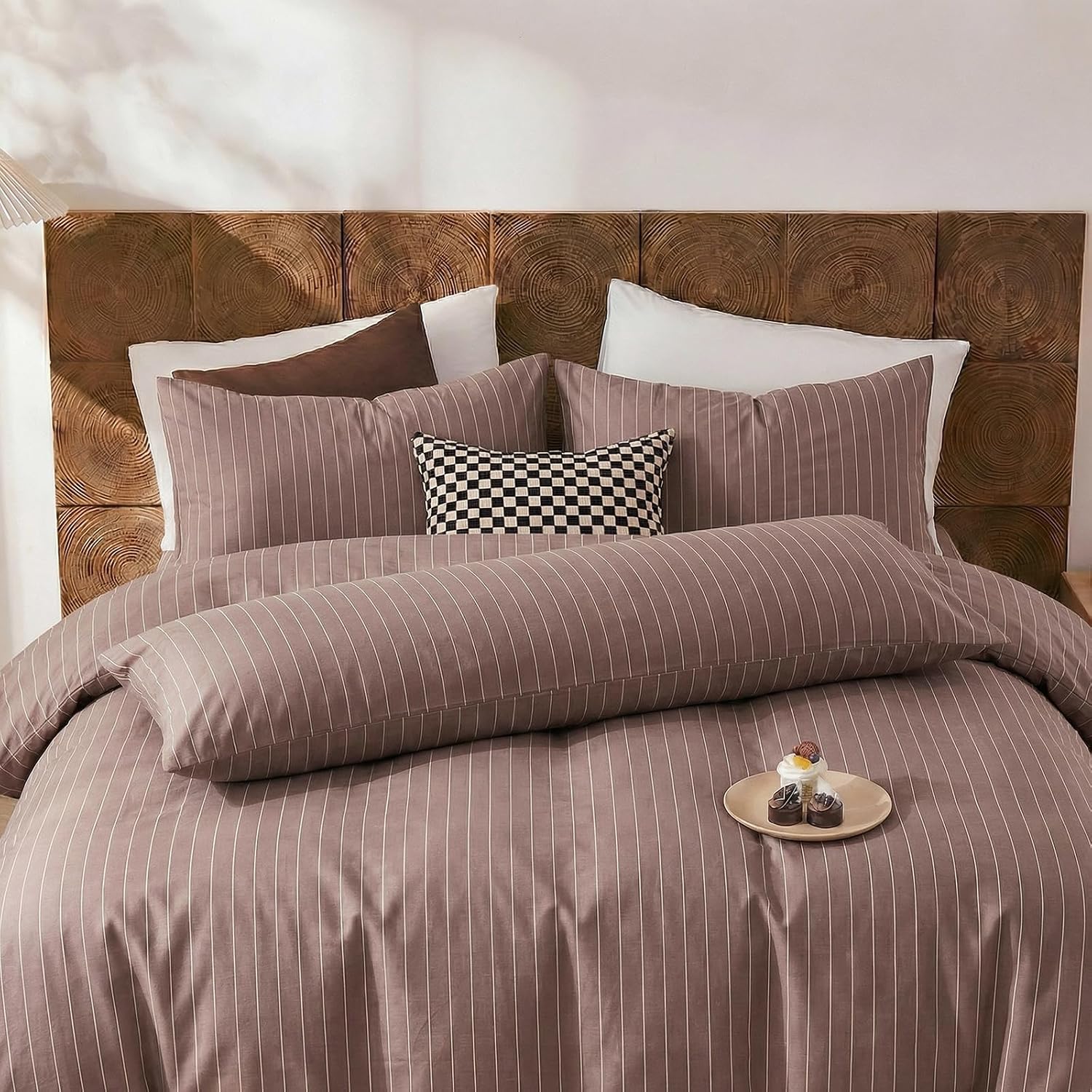 Merryword Brown Striped Pillowcases, 100% Cotton Pillow Cases, King Size Pillowcases, Luxury Linen Like Pillowcase, Soft Breathable Pinstri…