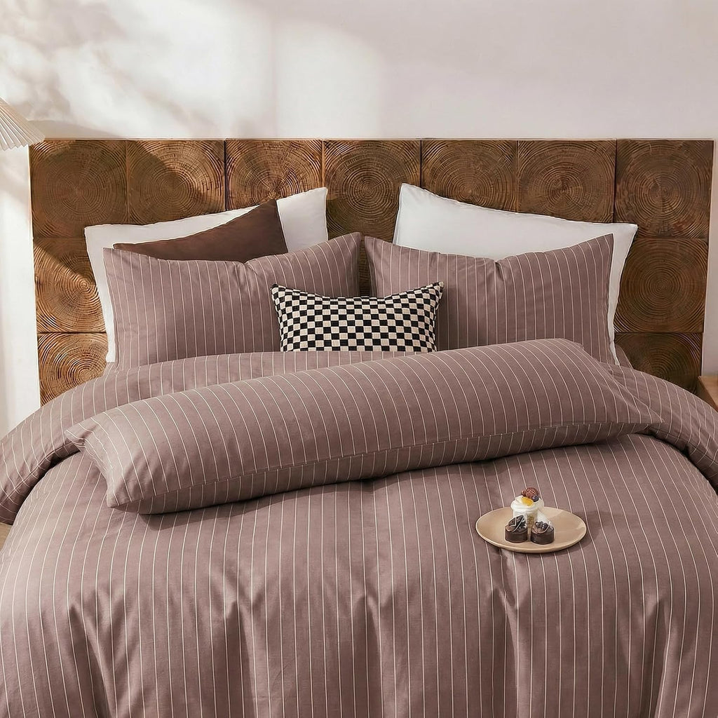 Merryword Brown Striped Pillowcases, 100% Cotton Pillow Cases, Standard Size Pillowcases, Luxury Linen Like Pillowcase, Soft Breathable Pin…
