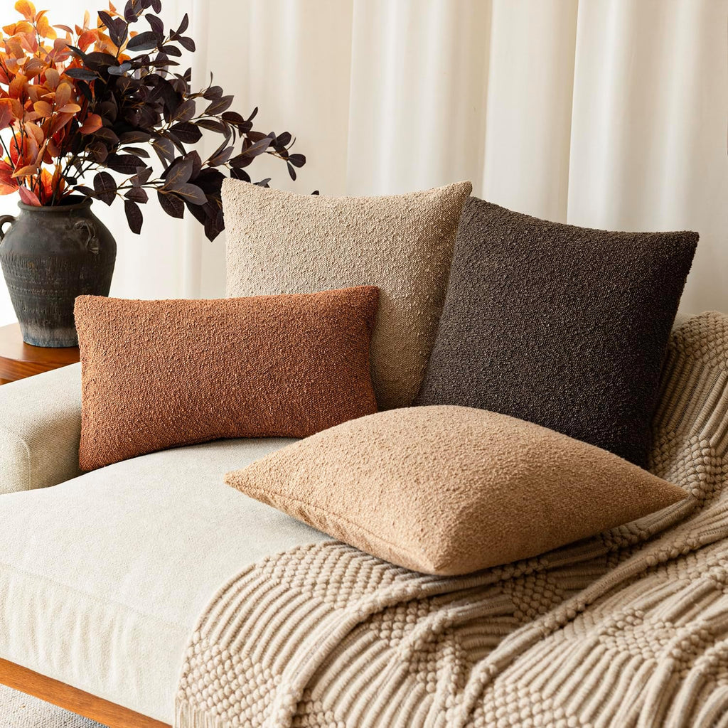Foindtower Pack of 2 Textured Boucle Throw Pillow Covers Accent Solid Decorative Lumbar Pillow Cases Soft Couch Cushion Case for Chair…