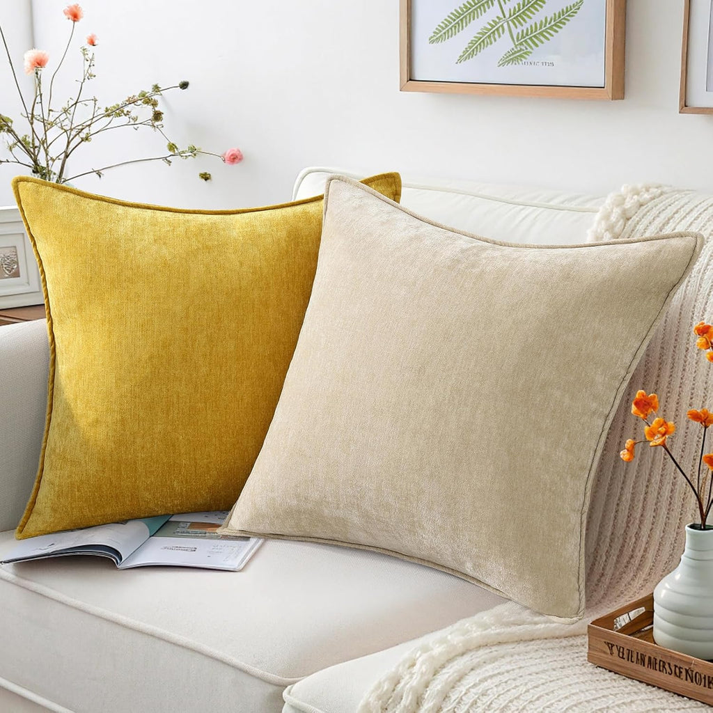 decorUhome Spring Couch Throw Pillow Covers 18x18 Set of 2, Decorative Soft Velvet Neutral Chenille Pillow Covers with Elegant Design for S…