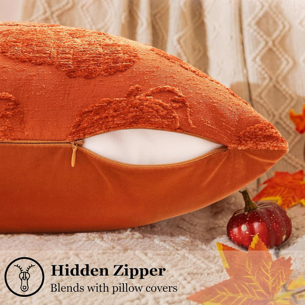 decorUhome Decorative Two Rust Pumpkins Thanksgiving Throw Pillow Covers 18x18 Set of 2, Soft Chenille Jacquard Farmhouse Textured Pillow…