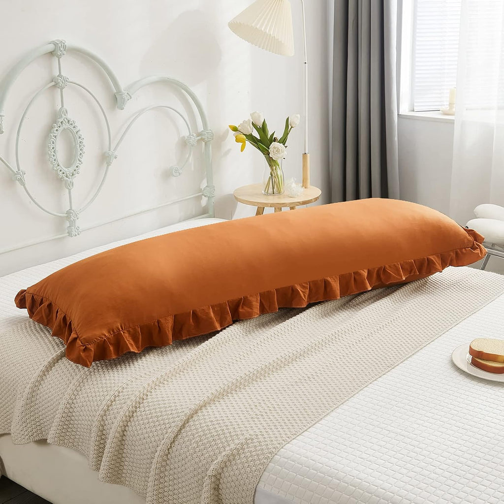 Merryword Burnt Orange Body Pillow Cover 20x54inches Long Pillowcase Shabby Chic Ruffled Fringe Decor Body Pillow Sham Cute Pillowcase (1 B…