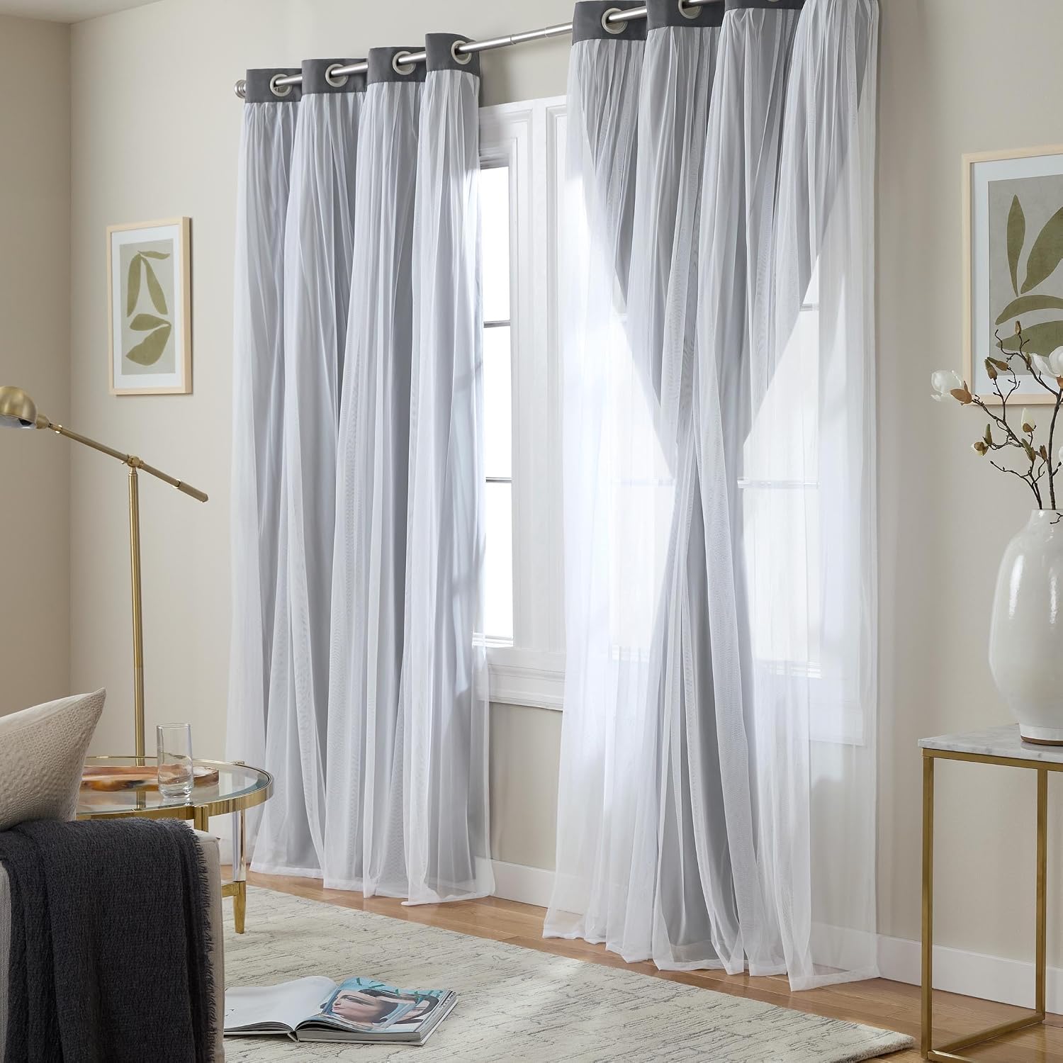 TOWN & COUNTRY LUXE Talia Double Layer Indoor Curtains, Sheer and Room Darkening Blackout, Grommet Top, Energy Efficient, 2-Pack Set…