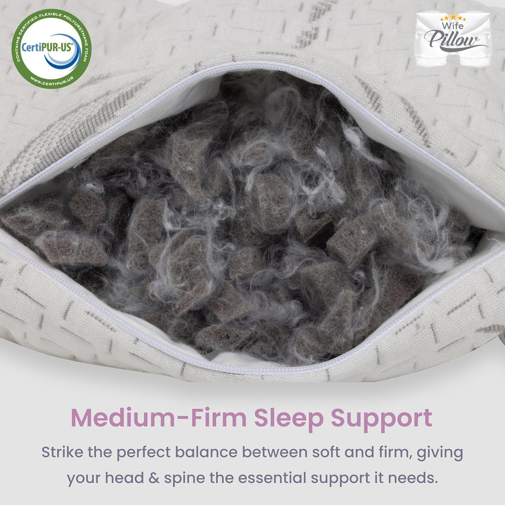 Wife Pillow - Charcoal Memory Foam, 1 LBS Extra Bag of Stuffing, Shredded Charcoal Infused Blended with Siliconized Fiberfill. Customize…