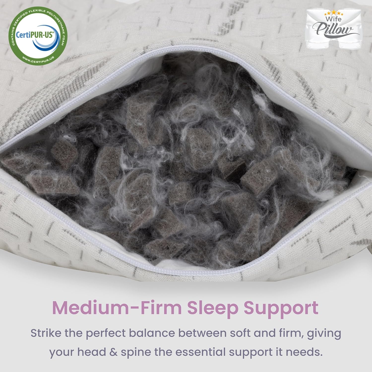 Wife Pillow - Charcoal Memory Foam, 1 LBS Extra Bag of Stuffing, Shredded Charcoal Infused Blended with Siliconized Fiberfill. Customize…
